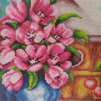 Kanavatyö tulppaanit ja kirsikat 24x30