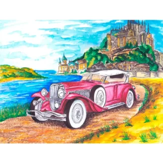 Timanttimaalaus Cadillac linnan takapihalla (40 x 30)(LE041e)