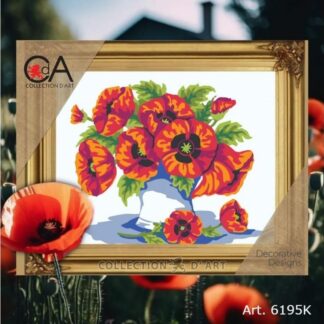 Collection D`Artin kanavatyö Unikkoja Maljakossa puuvillalangoilla.