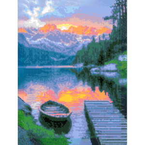 ArtCityn timanttimaalaus Vene Auringonlaskussa on luontoaiheinen työ pyöreillä timanteilla. Koko 30x40.