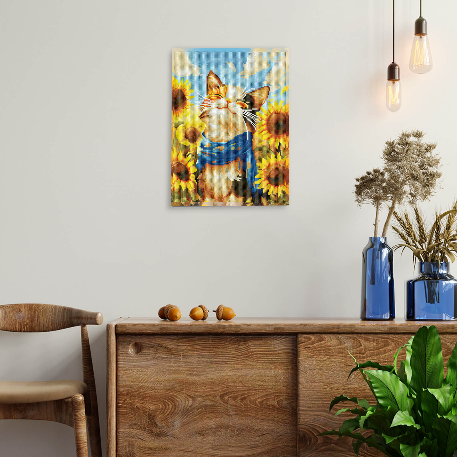 Varvikkaan timanttimaalaus Kesä Kehräys ripustettuna seinälle.