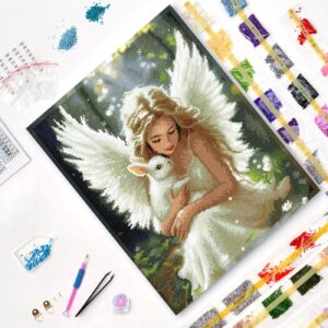 Varvikkaan timanttimaalaus Taivaallinen Ystävä (enkeli) 40x50 pakkauksen sisältö. 
