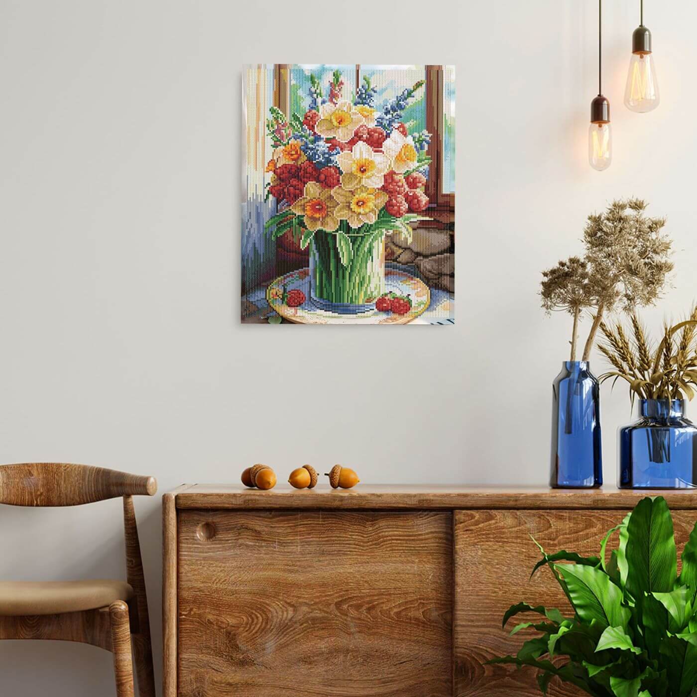 Varvikkaan timanttimaalaus Kesä Maljokossa sisustuksessa.