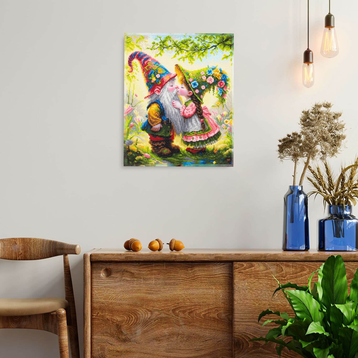 Varvikkaan timanttimaalaus Kahden Tarina 40x50 sisustuksessa.