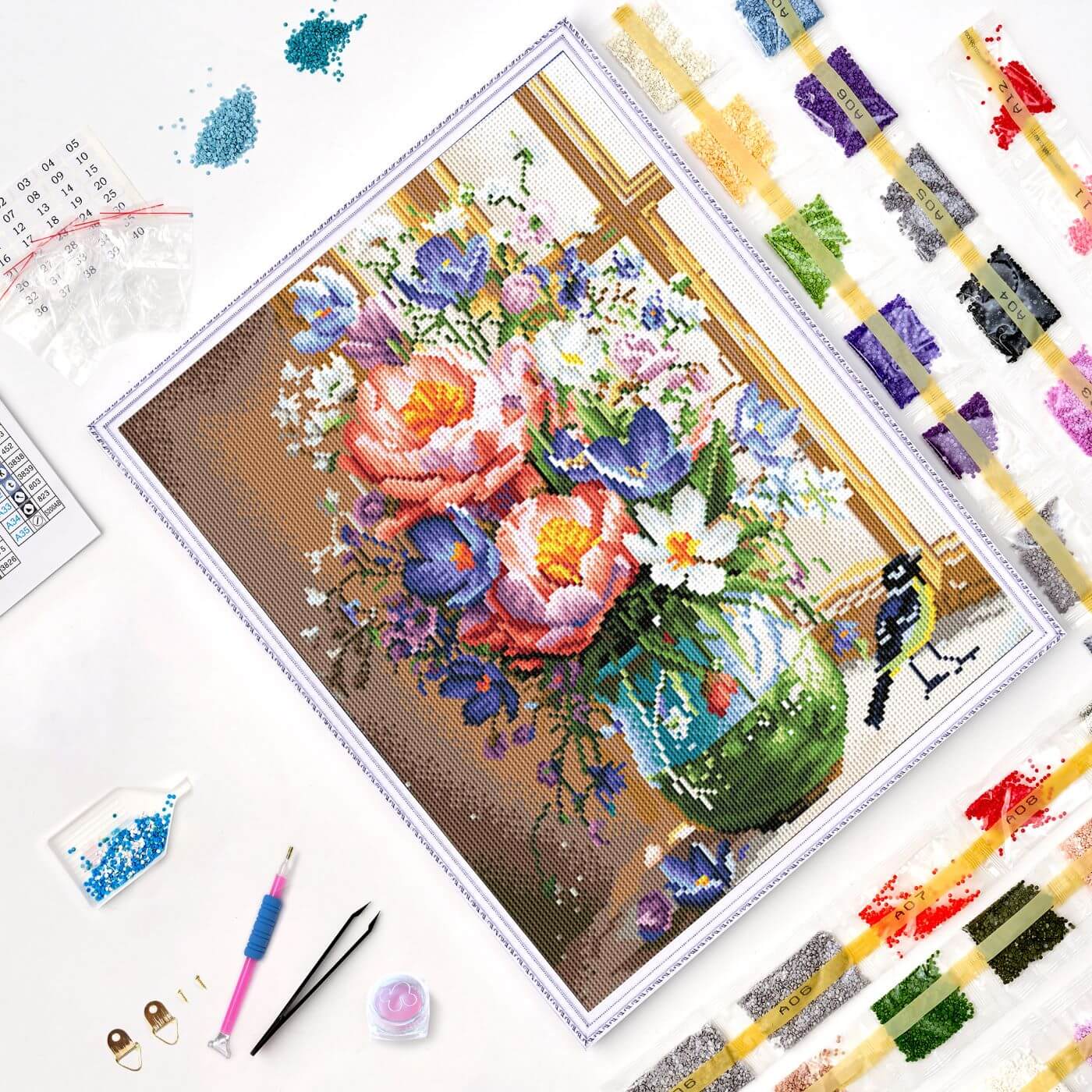 Varvikkaan timanttimaalaus Puutarhan Henki 40x50 sisältö.