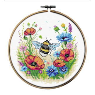 Orchidean laskettava ristipistotyö pakkaus Mehiläinen ompelukehyksellä.