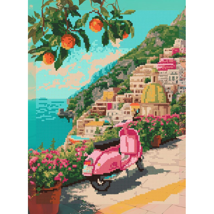 Timanttimaalaus Cinque Terre pyöreillä timanteilla.
