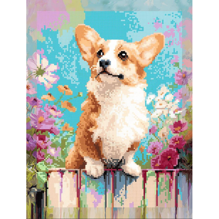 ArtCityn timanttimaalaus Corgi Aidalla pyöreillä timanteilla.