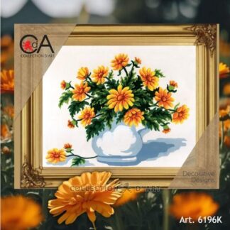 CdA:n kanavatyö pakkaus Keltaisia Kukkia Vaasissa puuvillalangoilla.